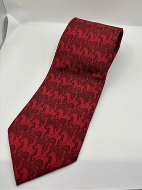 The Art of M.C. Escher 100% Silk Tie Red Black Geometric Horseman Art